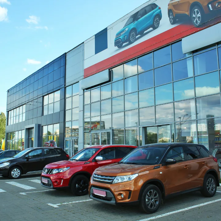 Vehicles displayed outside an auto dealership