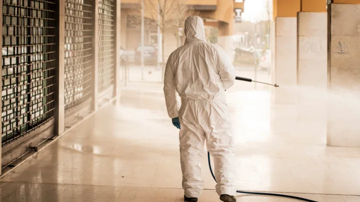 Technician applying a treatment in a commercial interior