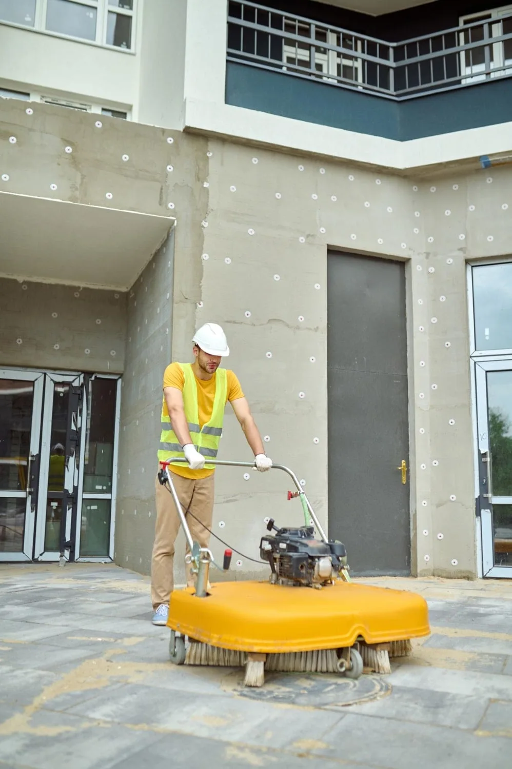 Cleaner working in a commercial lobby
