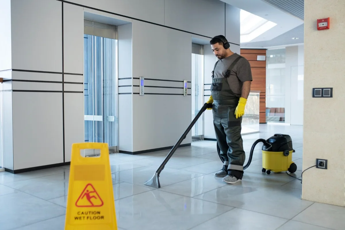 Cleaner maintaining an office floor