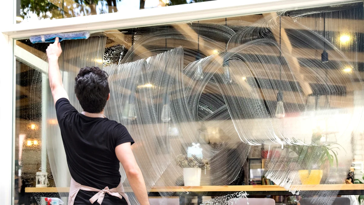 Cleaner reaching an elevated interior surface