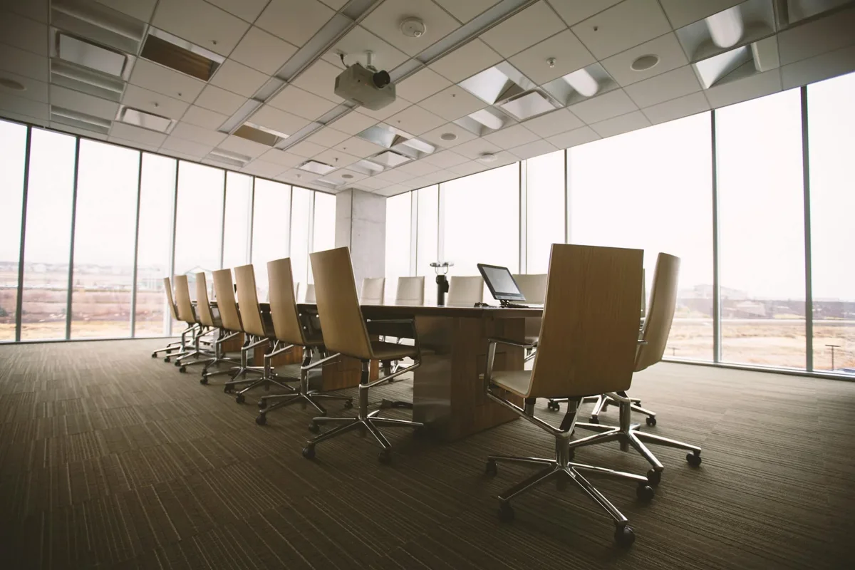 Conference room with a long meeting table