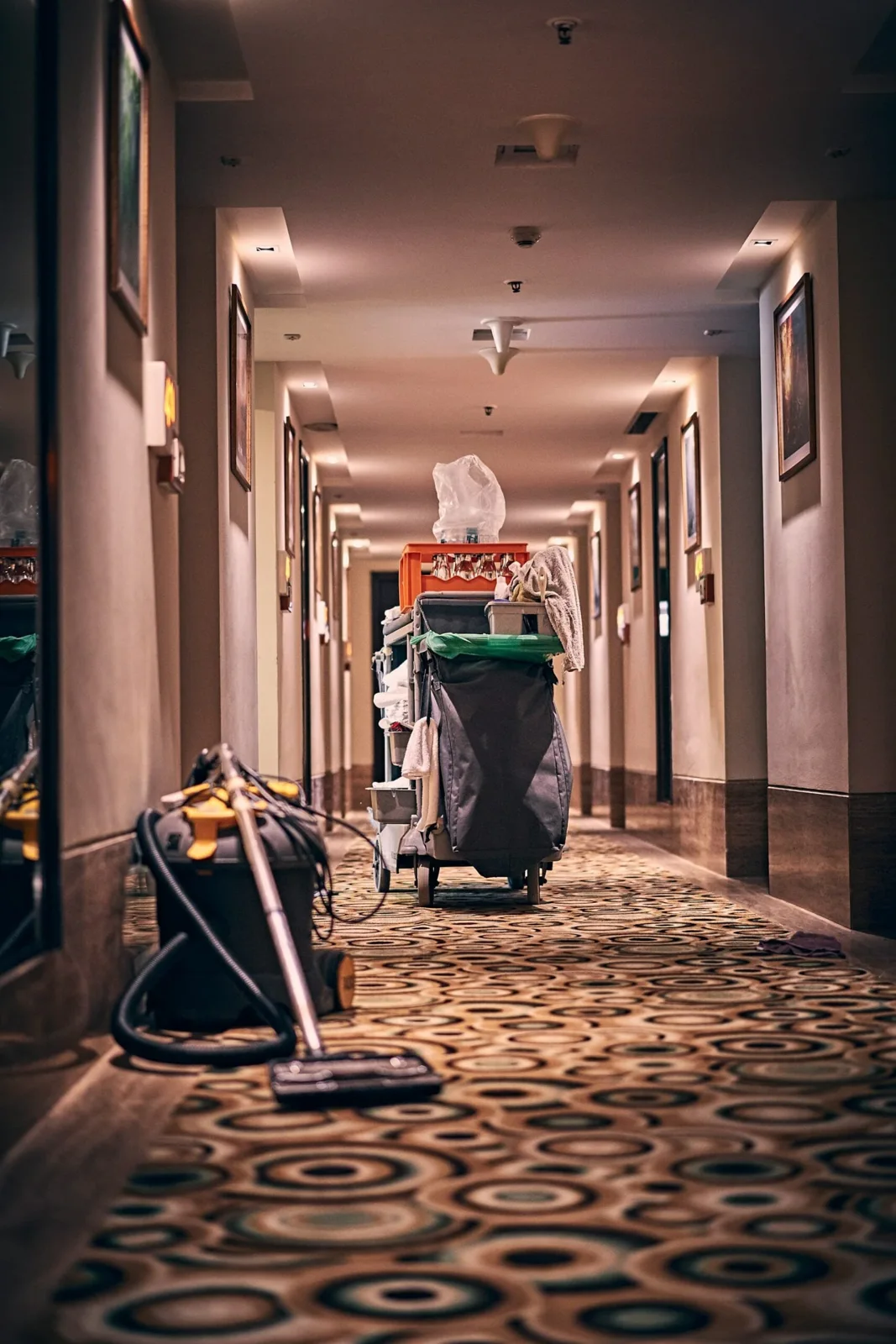 Commercial corridor with carpet flooring
