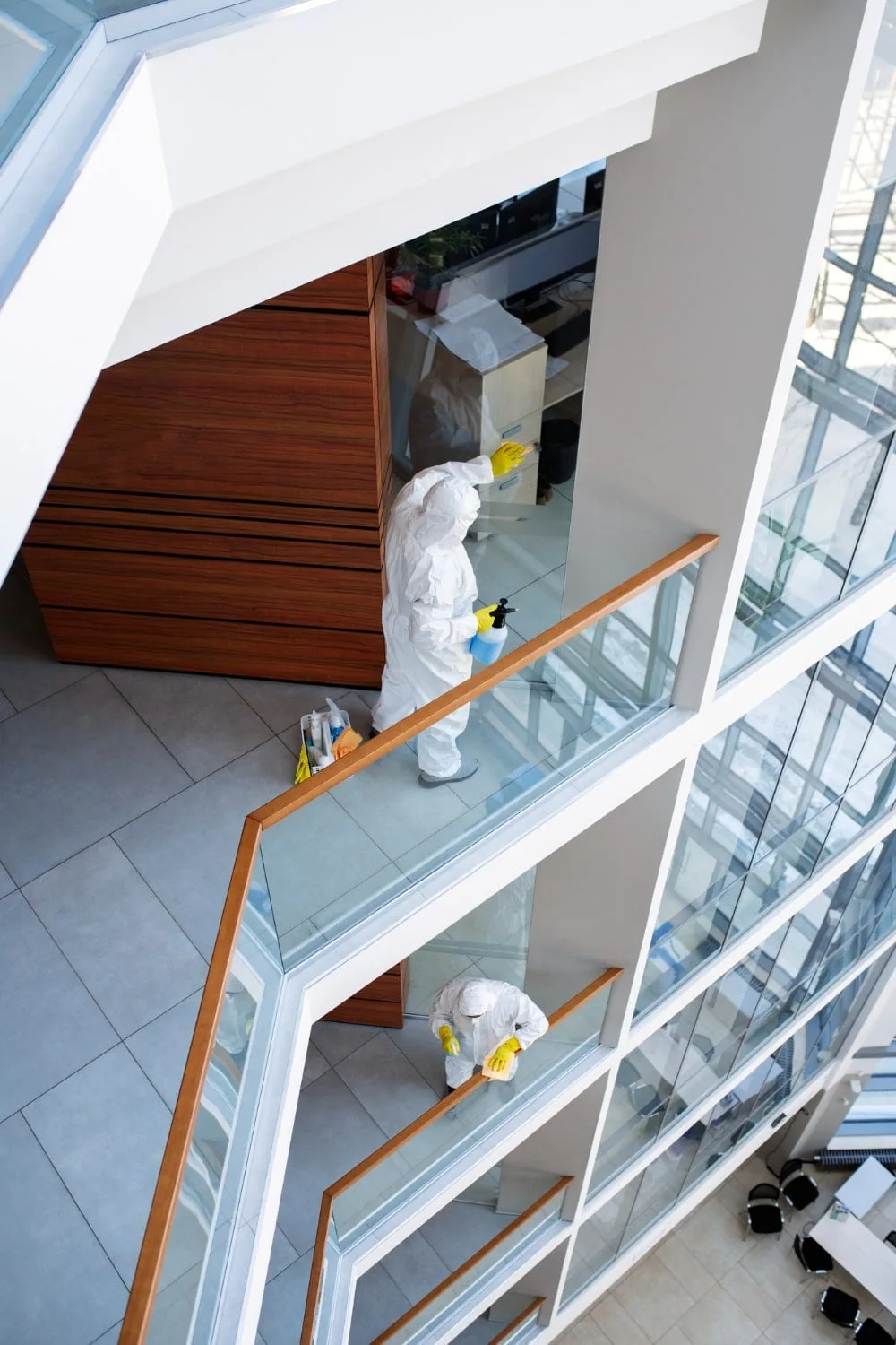 Cleaner caring for a commercial stairwell
